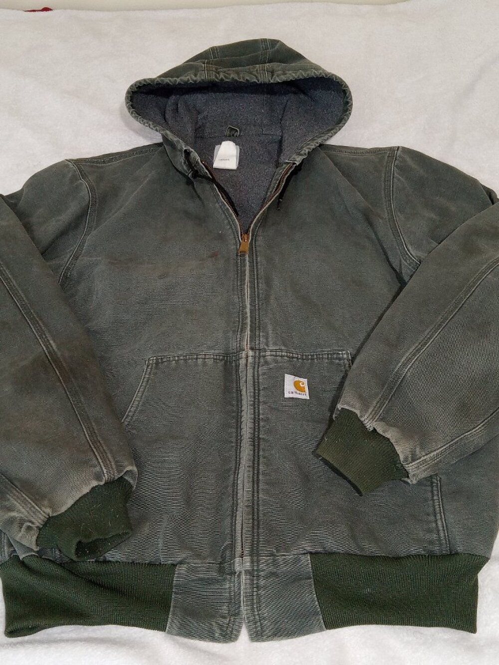 Vintage Carhartt J25 MOS Active Jacket Mens M Moss Duck Hooded Thermal Lined